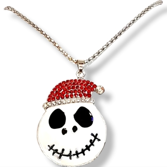 Silver Plated Crystal Jack Skellington Santa Hat Necklace/Brooch - Picture 10 of 16